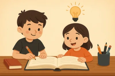 Young Students Studying Together With A Lightbulb Idea