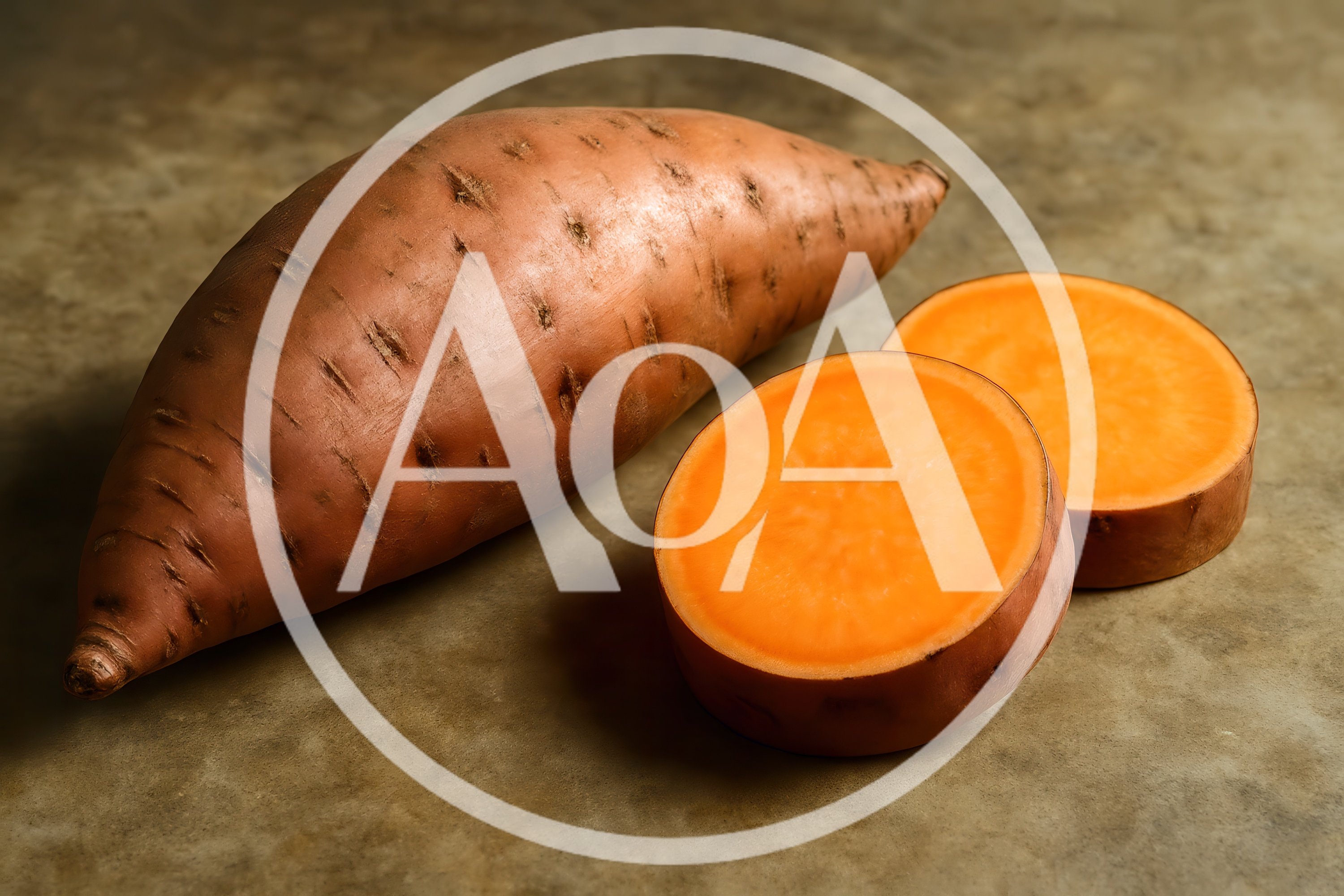 Whole And Sliced Sweet Potato On Textured Surface
