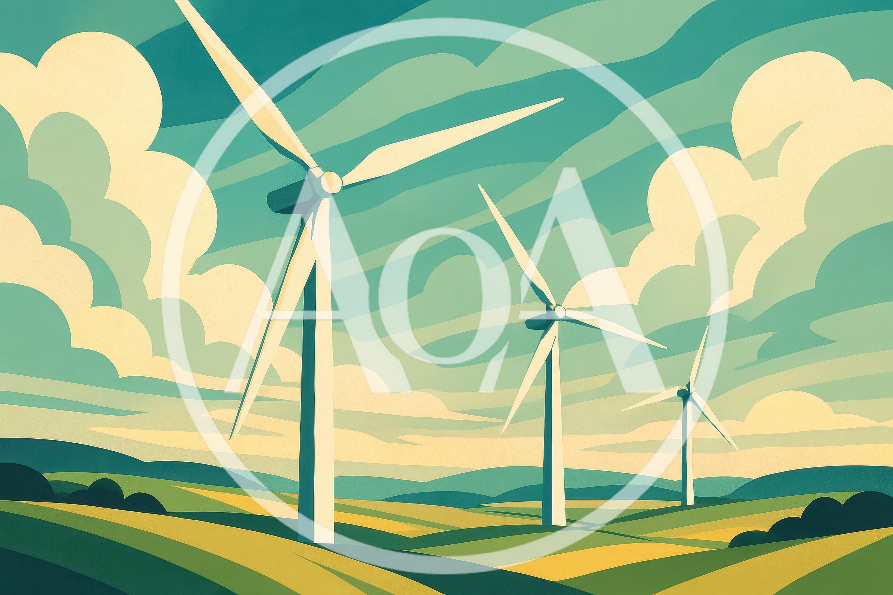 Wind Turbines In A Stylized Landscape