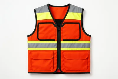 High Visibility Orange Safety Vest With Reflective Strips