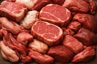 Assorted Cuts Of Raw Beef And Fat