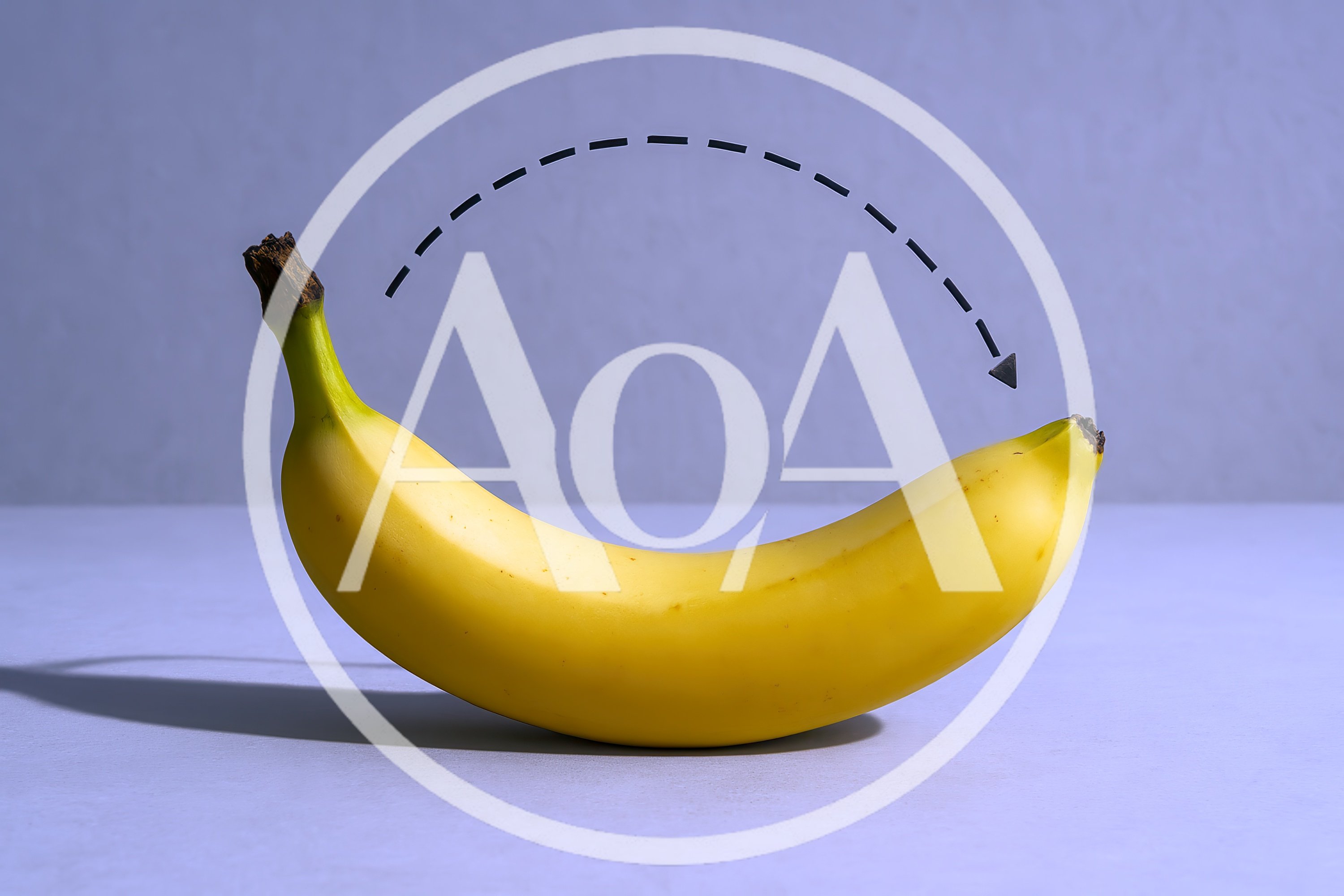 Yellow Banana With A Dashed Arrow Path