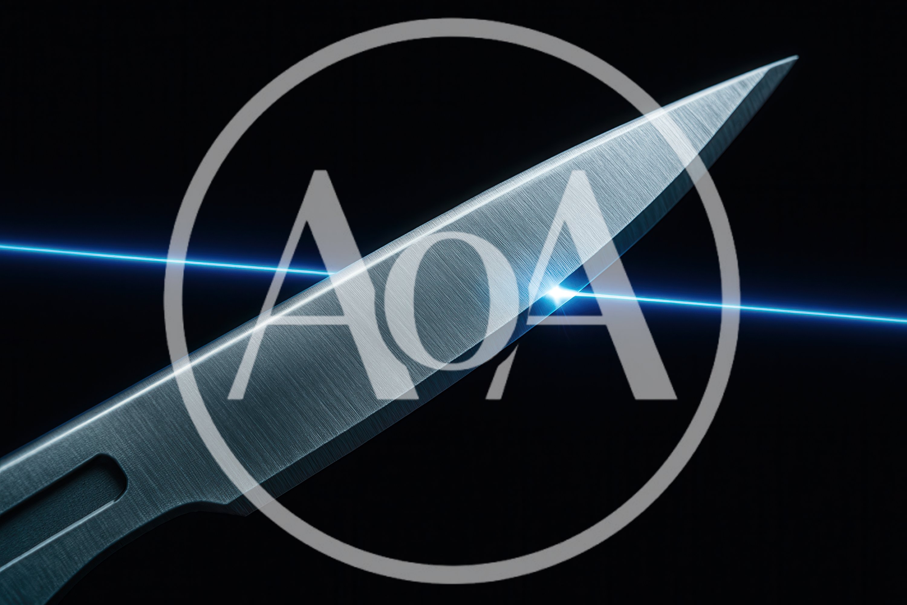 Surgical Scalpel Blade Intersected By A Blue Laser Beam
