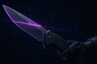Cybernetic Robotic Hand Holding A Futuristic Tactical Knife