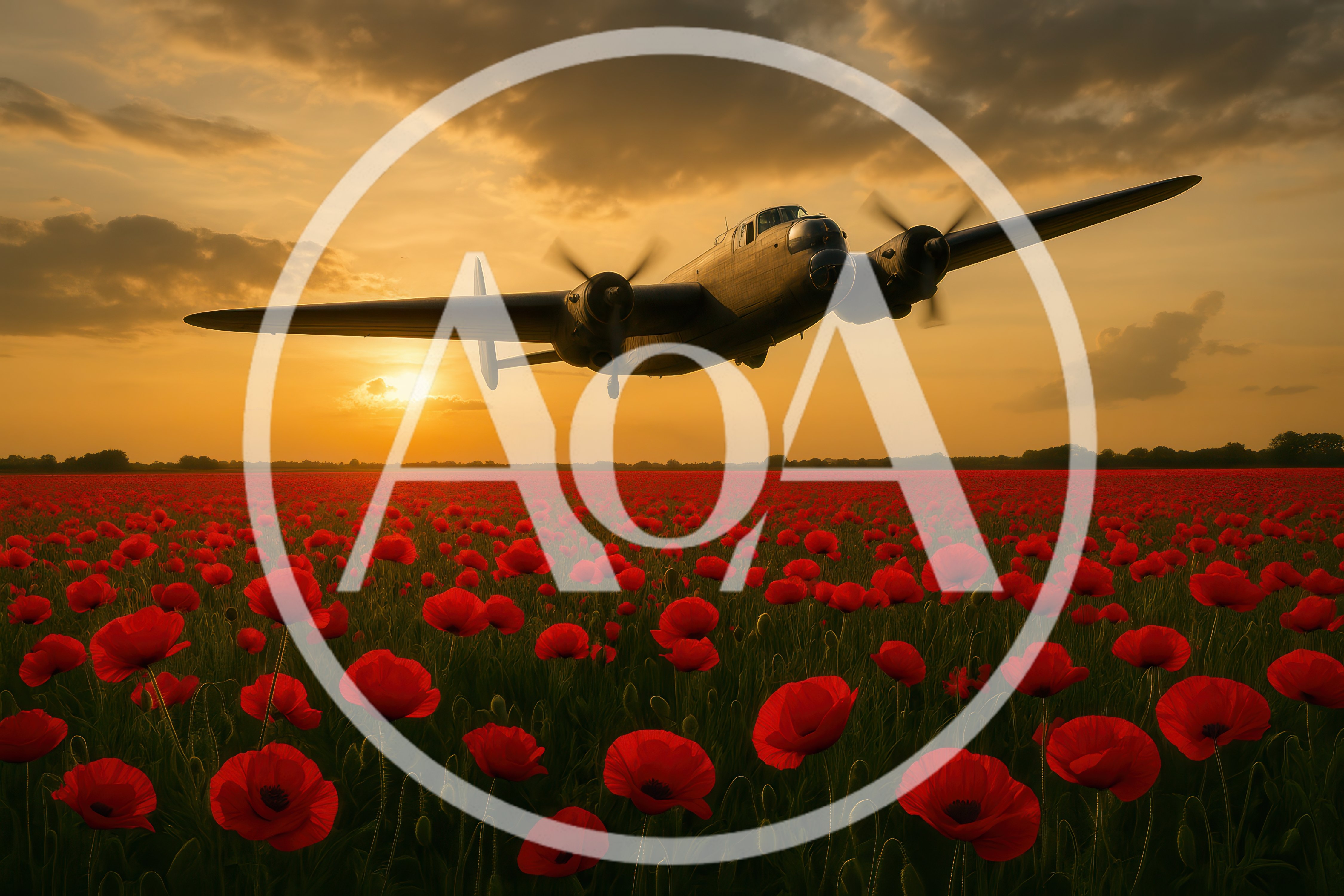Vintage Bomber Aircraft Flying Over A Field Of Poppies