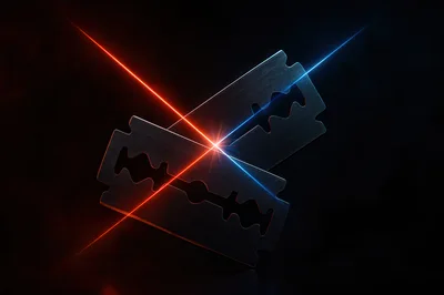 Two Razor Blades With Crossed Red And Blue Light