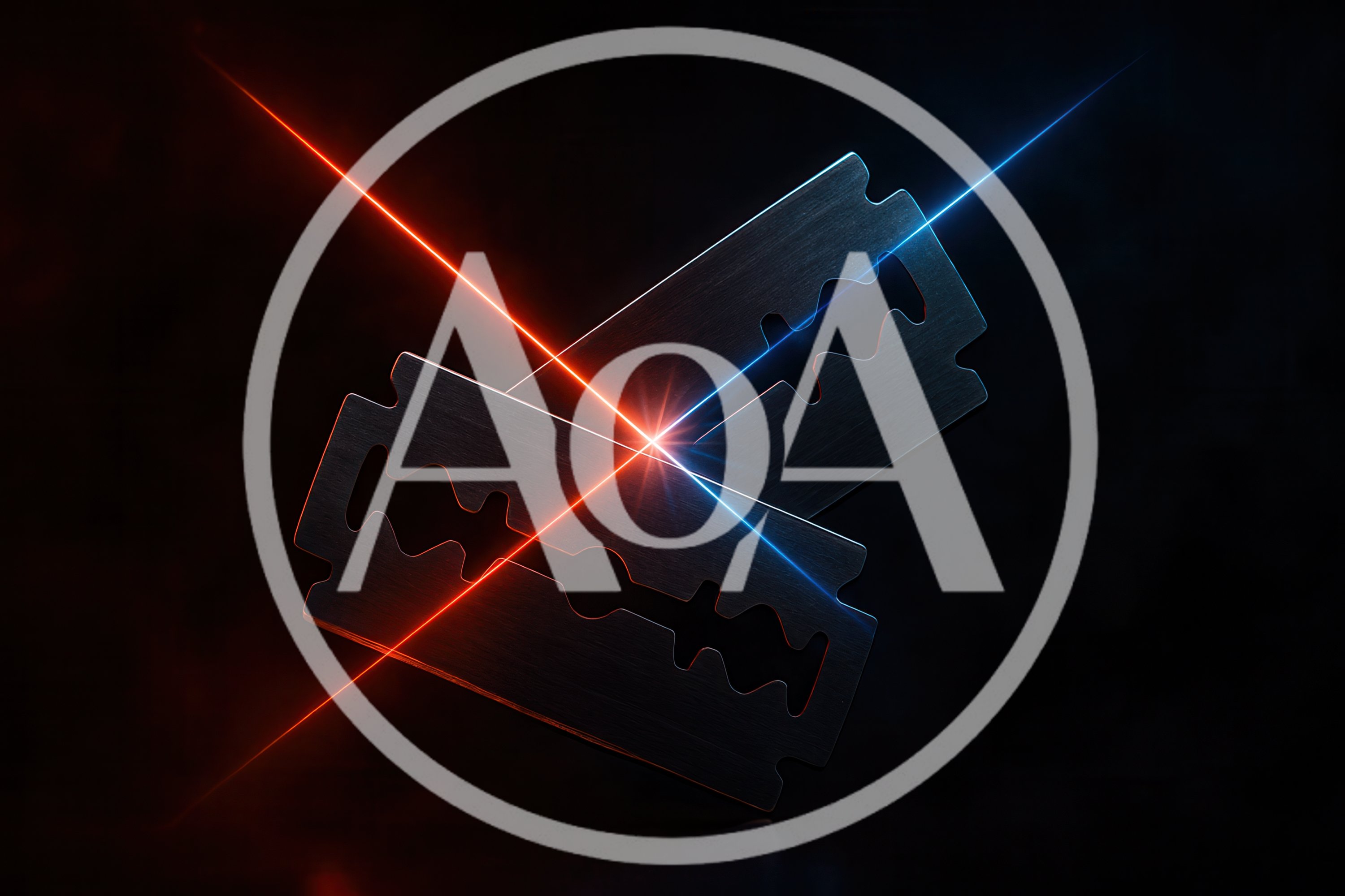 Two Razor Blades With Crossed Red And Blue Light