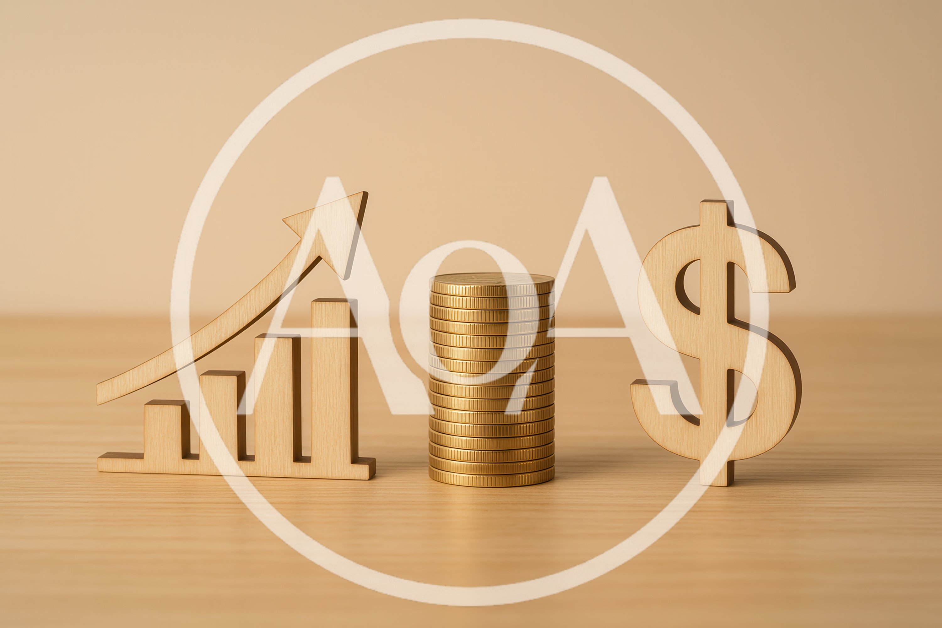 Wooden Growth Chart Coins And Dollar Sign Symbol
