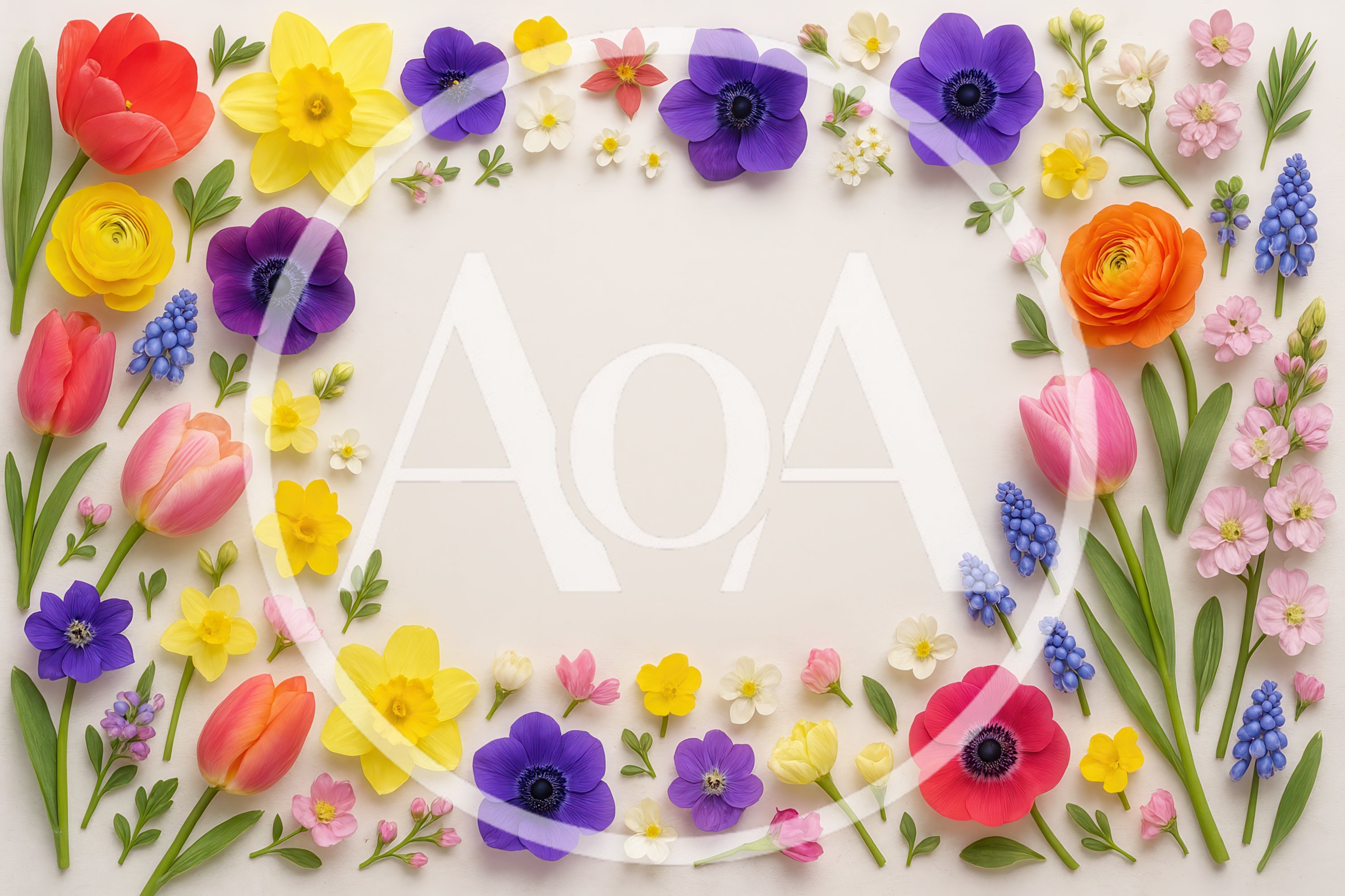 Spring Flower Border Frame on White Background