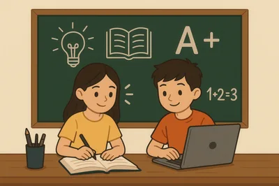 Two Students Studying Together At A Desk
