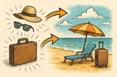 Travel Concept Illustration With Beach Vacation Elements