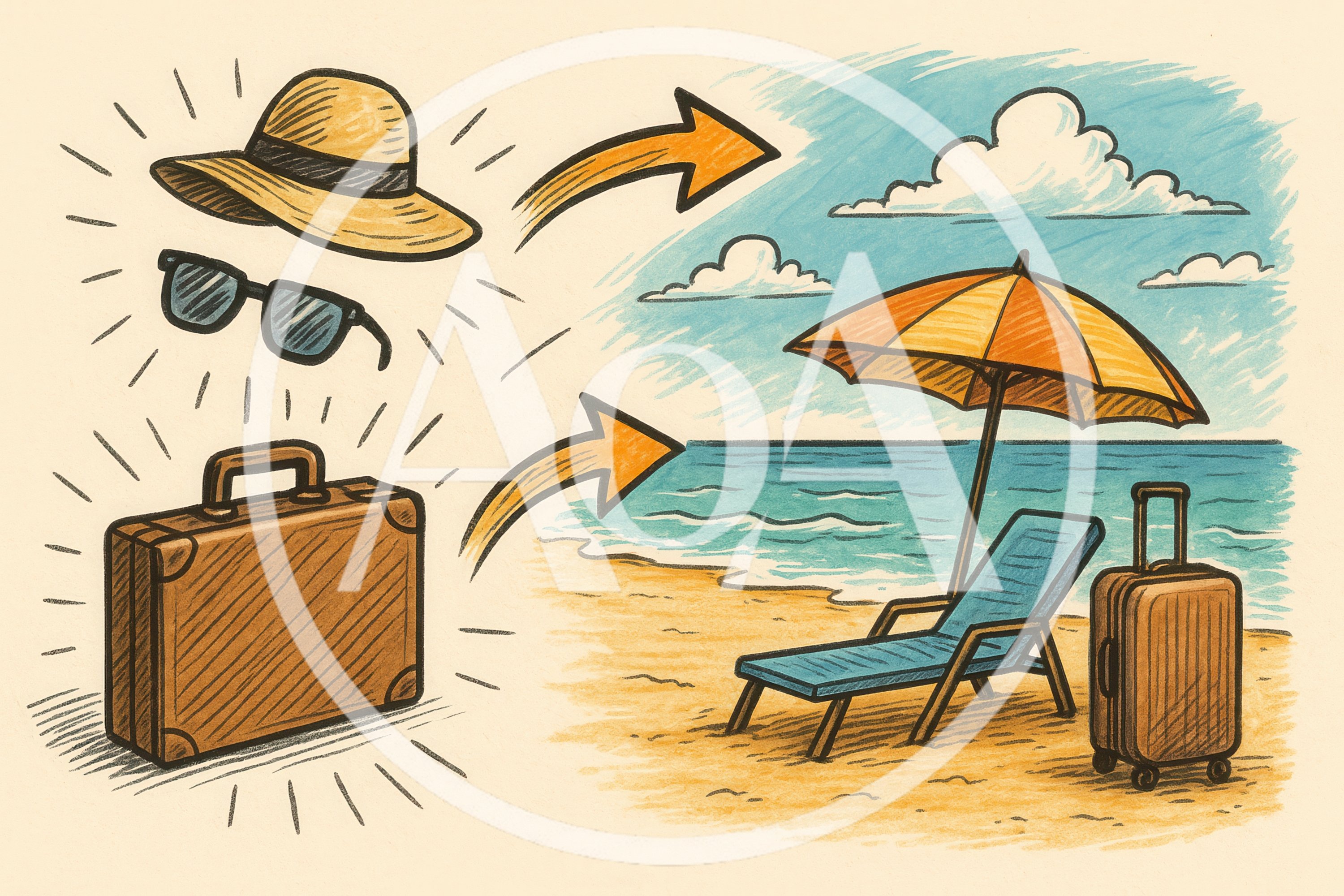 Travel Concept Illustration With Beach Vacation Elements
