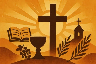 Christian Religious Symbols With Cross And Bible