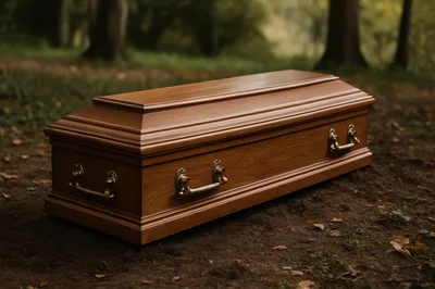 Wooden Casket Resting On Forest Ground