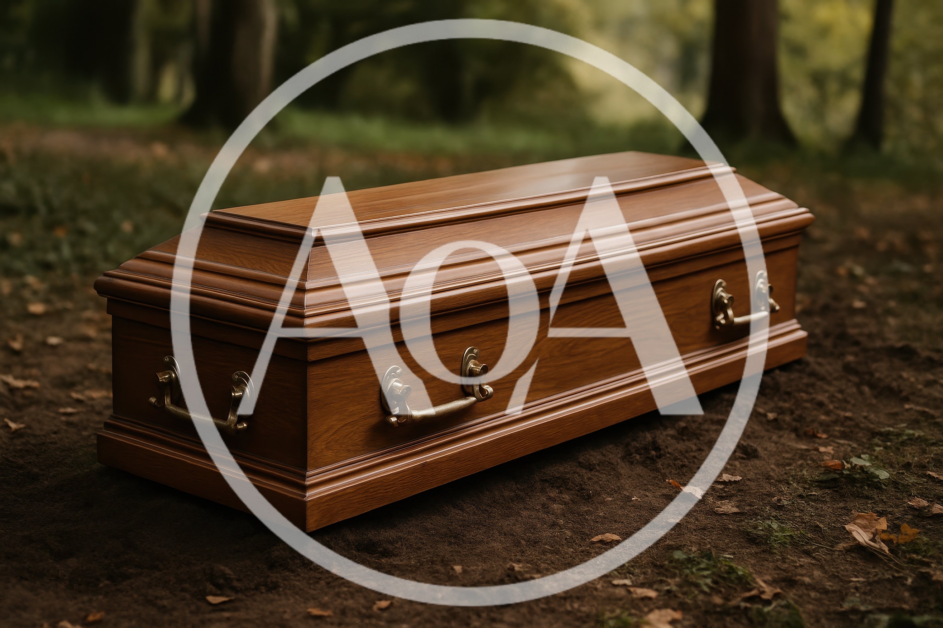 Wooden Casket Resting On Forest Ground