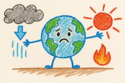 Crayon Drawing Of A Sad Earth Facing Climate Change
