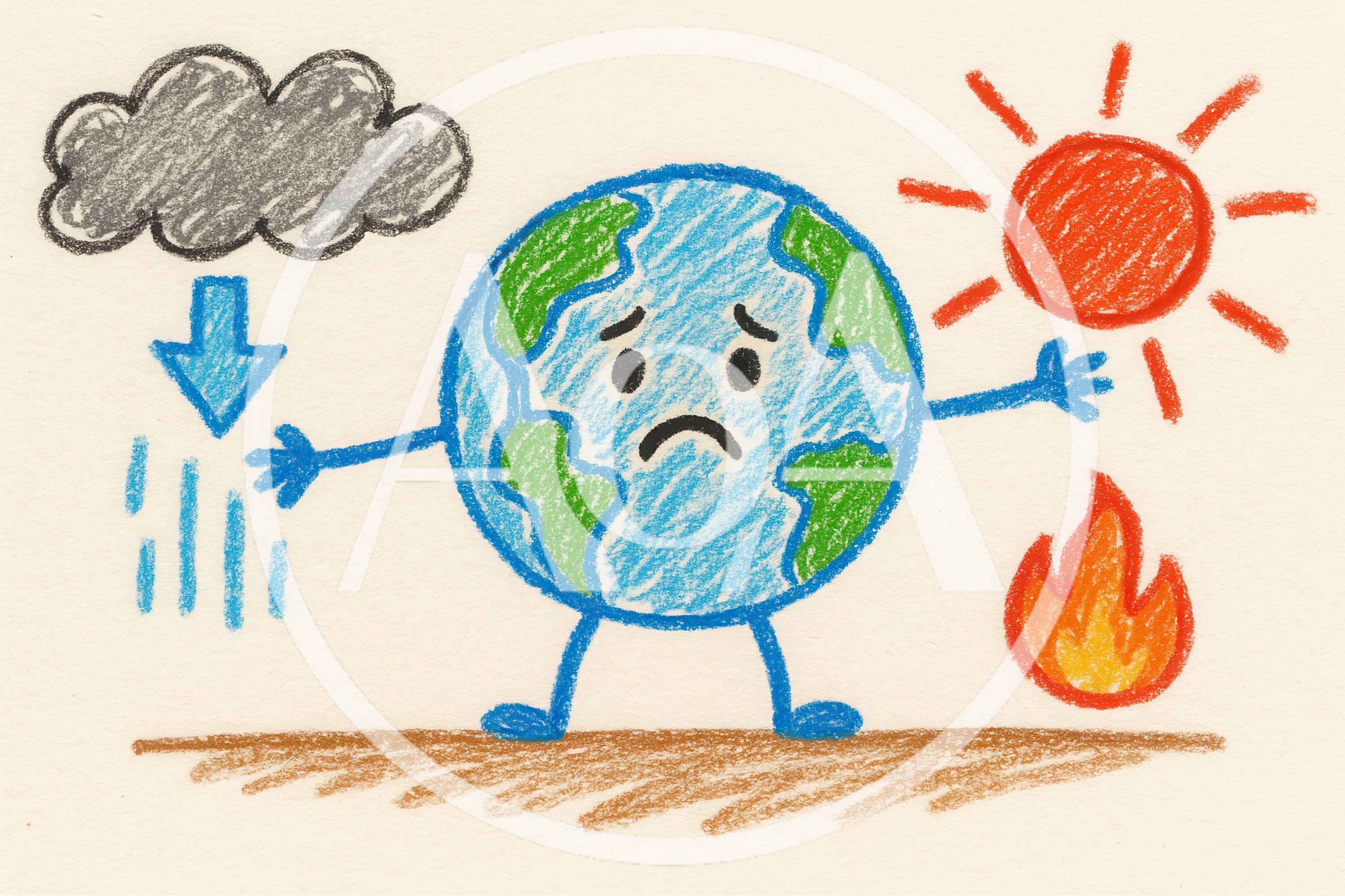 Crayon Drawing Of A Sad Earth Facing Climate Change