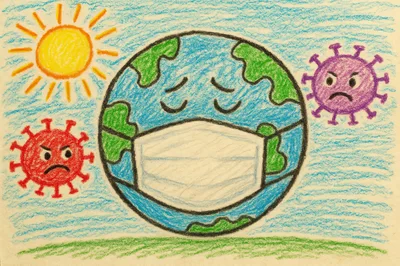 Hand Drawn Illustration Of Earth Wearing A Face Mask