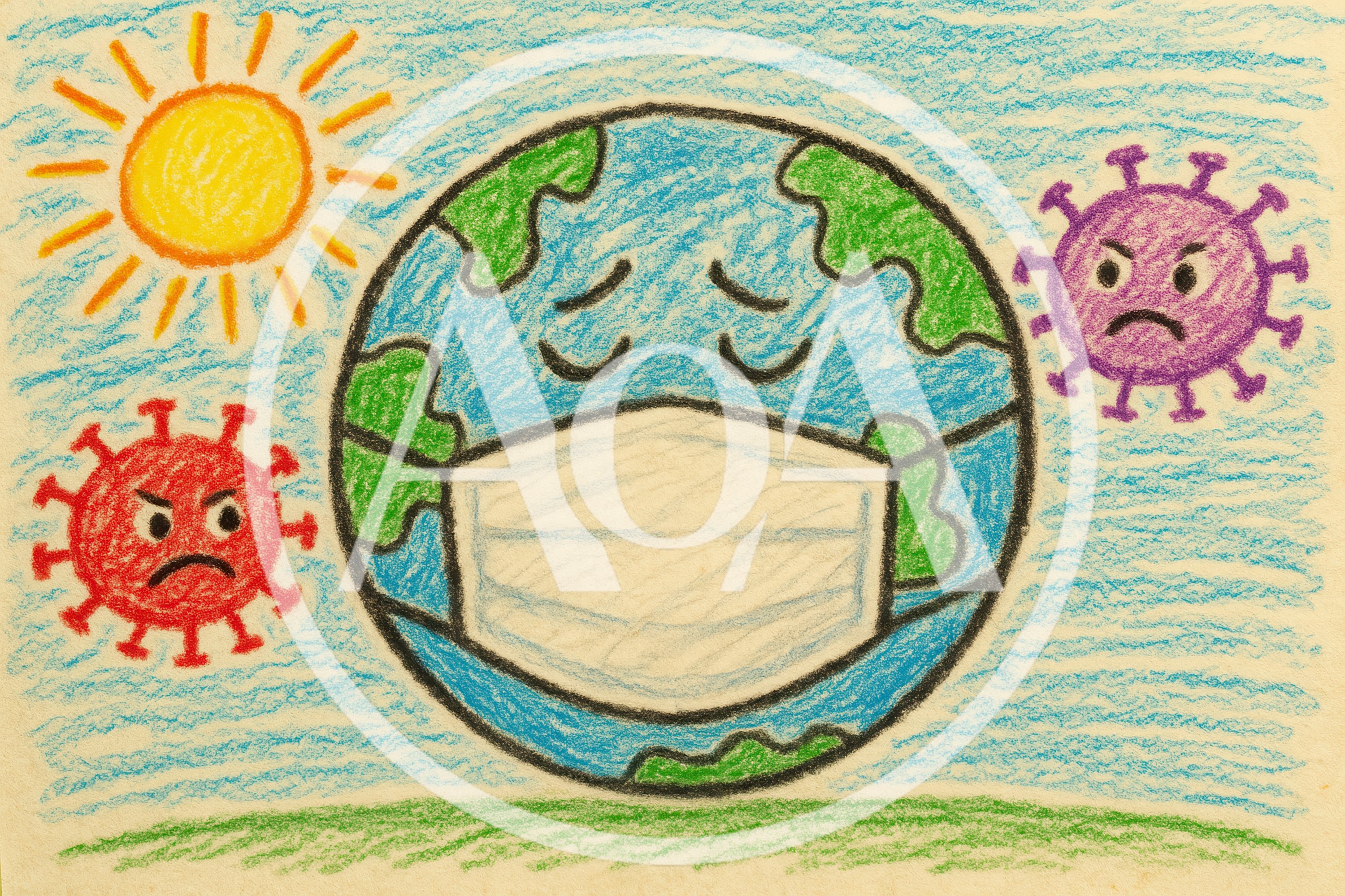Hand Drawn Illustration Of Earth Wearing A Face Mask