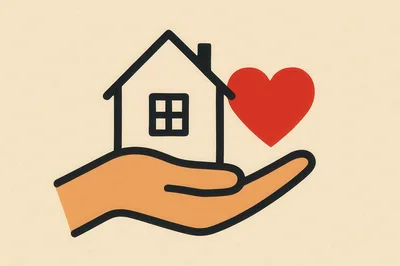 Minimalist Illustration Of A Hand Holding A House And Heart