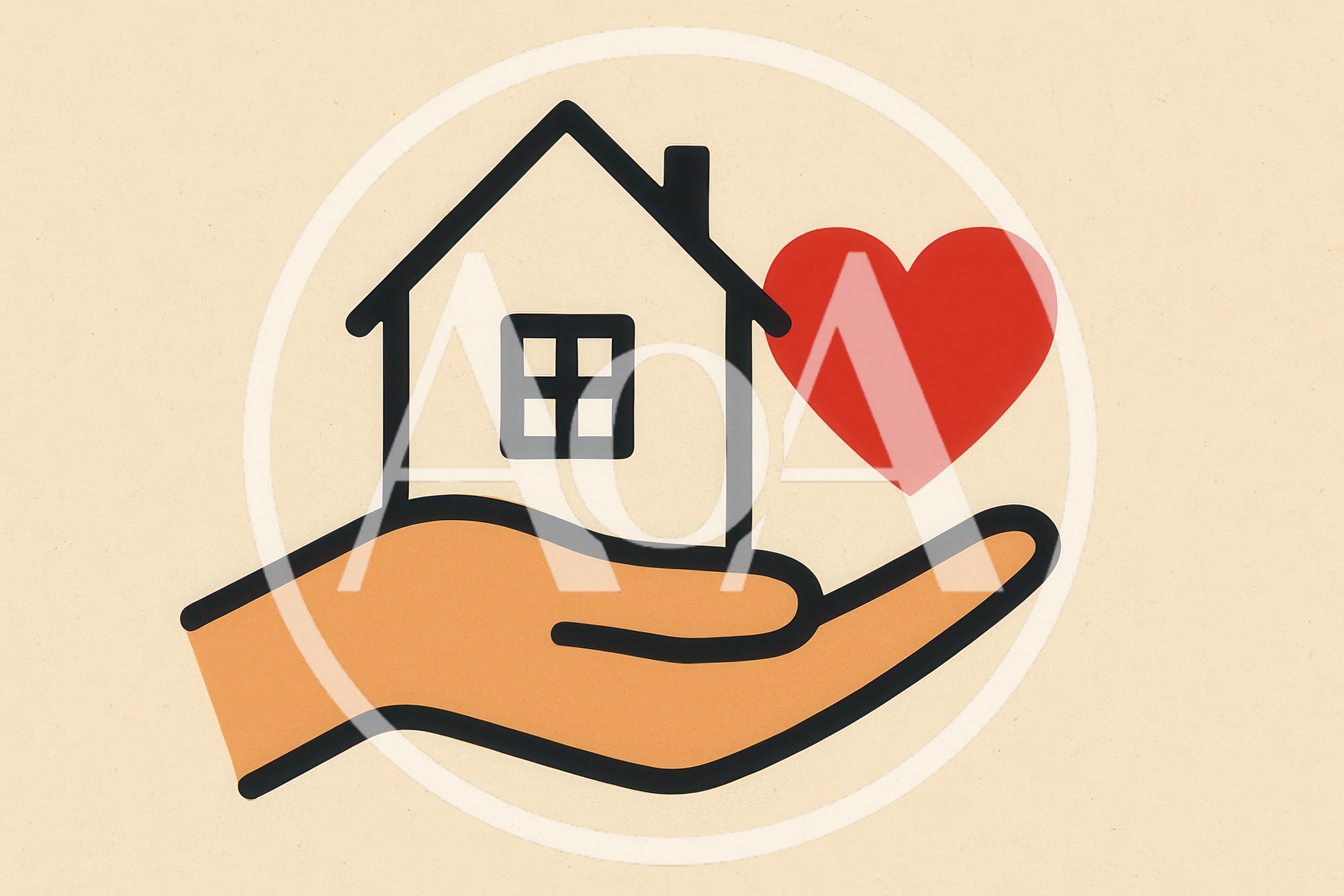 Minimalist Illustration Of A Hand Holding A House And Heart