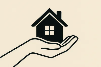 Minimalist Illustration Of A Hand Holding A House Icon