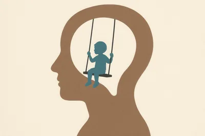 Conceptual Illustration Of A Child On A Swing Inside A Human Head