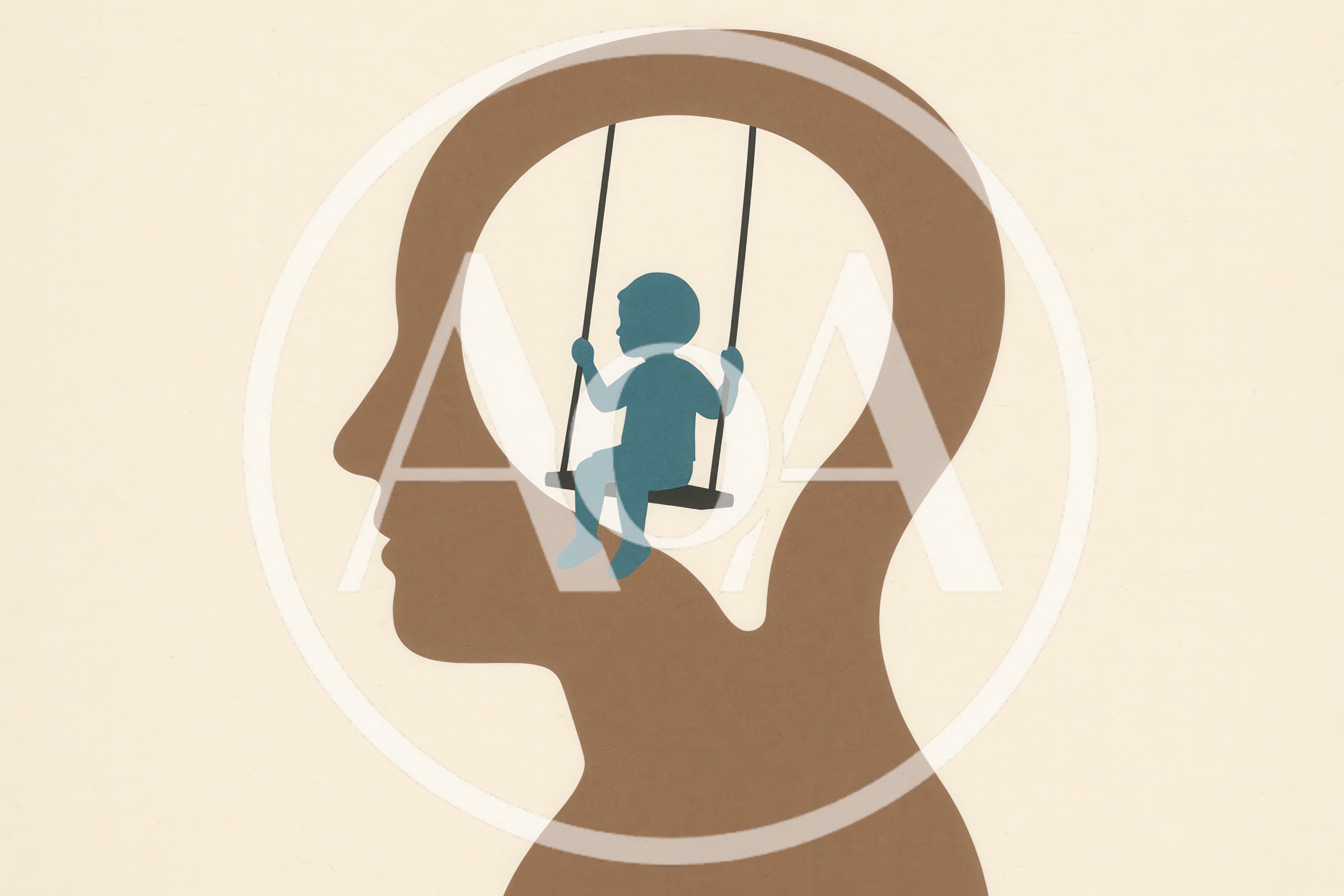 Conceptual Illustration Of A Child On A Swing Inside A Human Head
