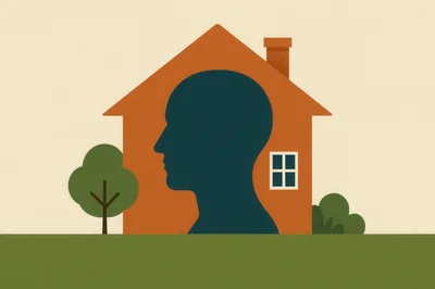 Minimalist Illustration Of Human Head Inside House Shape