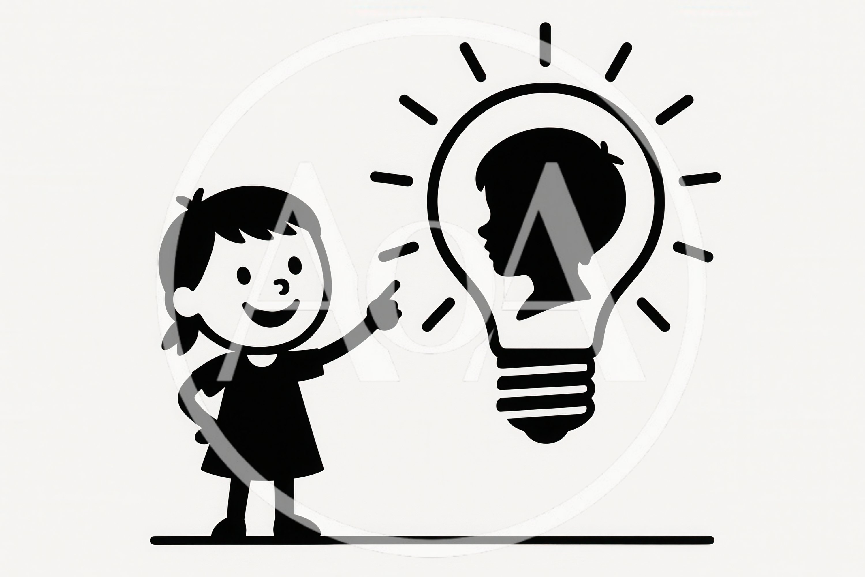 Girl Pointing At A Lightbulb With A Child Silhouette