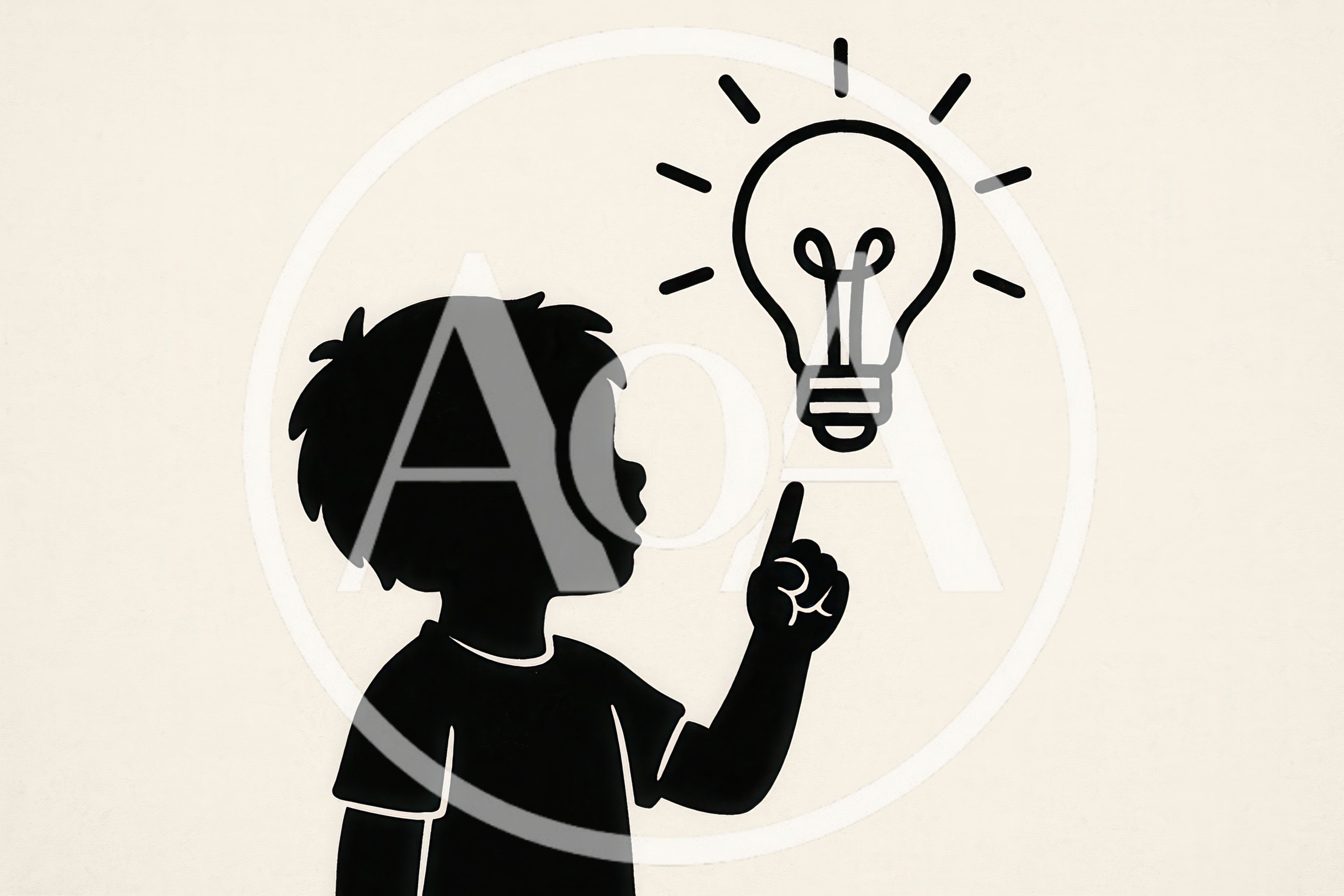 Silhouette Of A Child Pointing At A Lightbulb