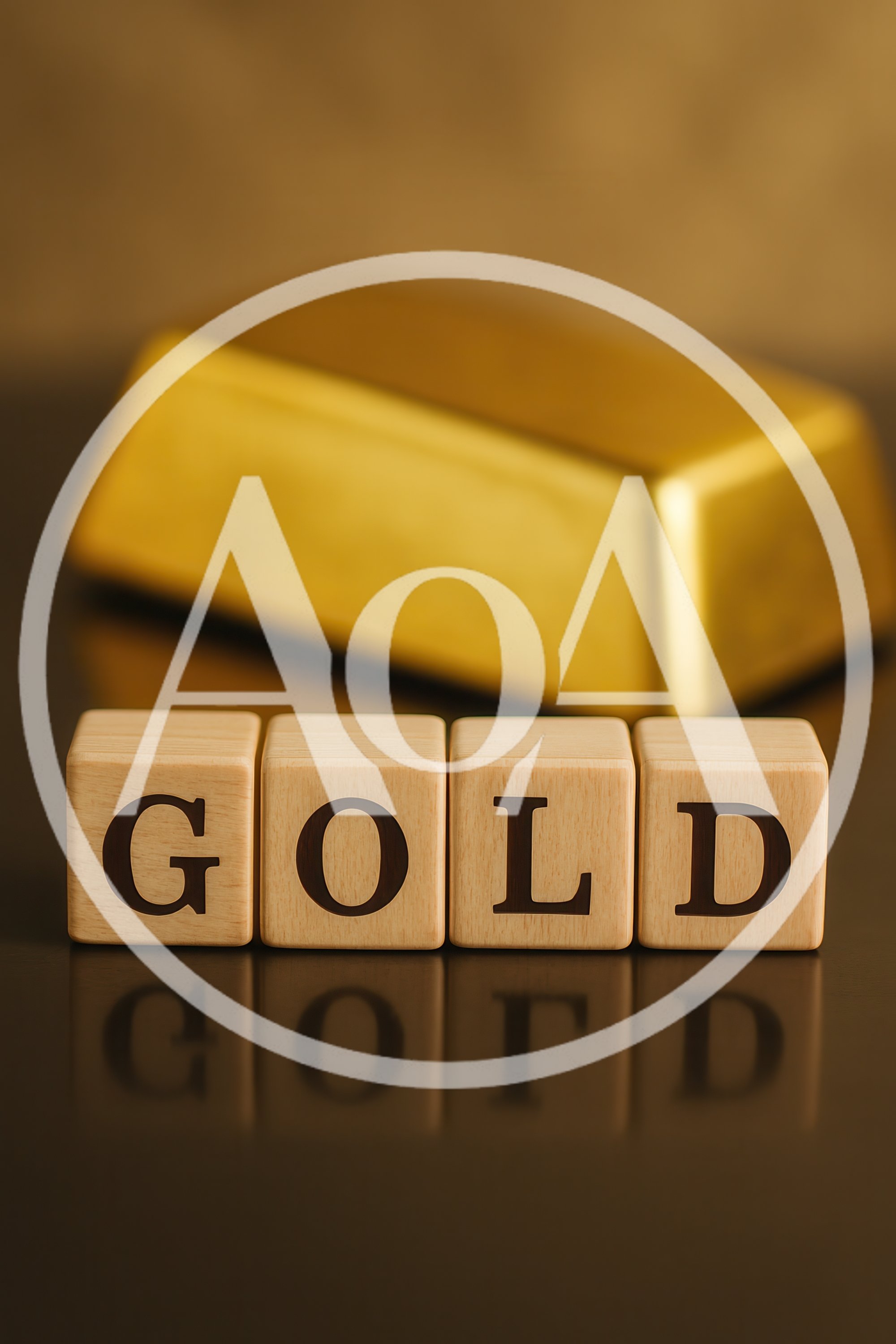 Gold Bar Behind Wooden Blocks Spelling Gold