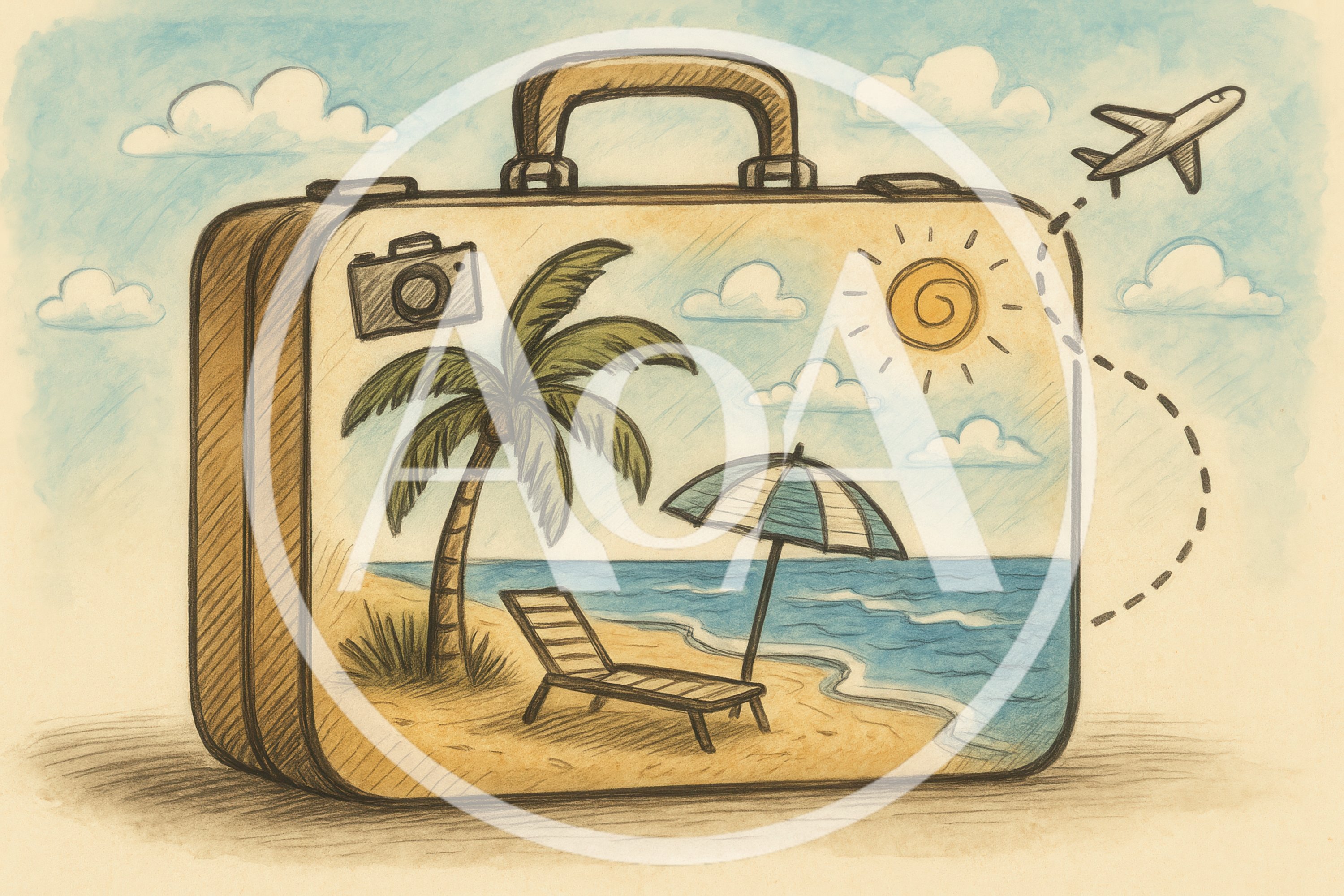 Vintage Suitcase Illustration With Tropical Beach Scene