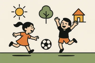 Children Playing Soccer In A Minimalist Cartoon Style