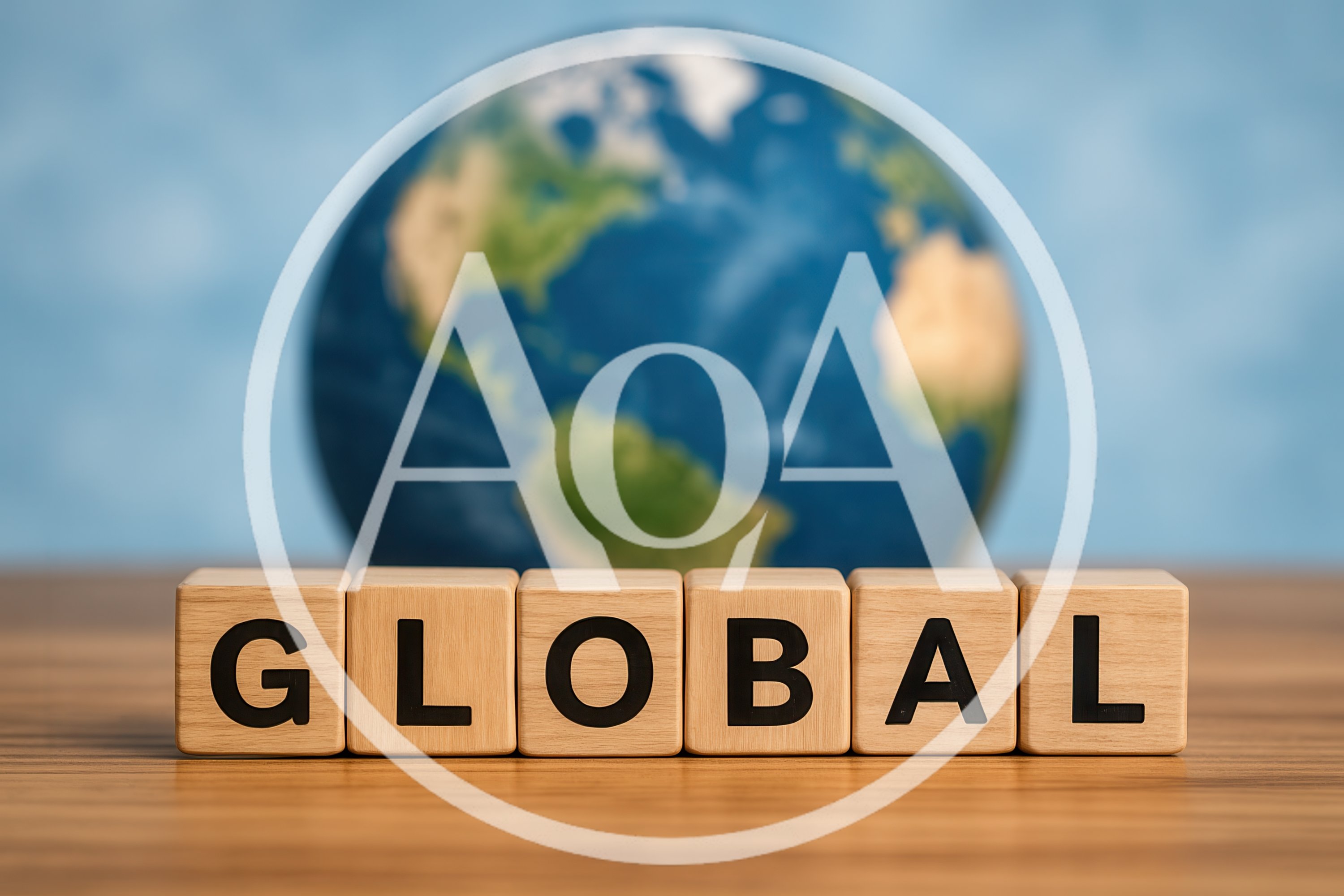 Wooden Blocks Spelling Global With A Blurred Globe Background