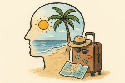 Conceptual Illustration Of A Person Dreaming Of Vacation