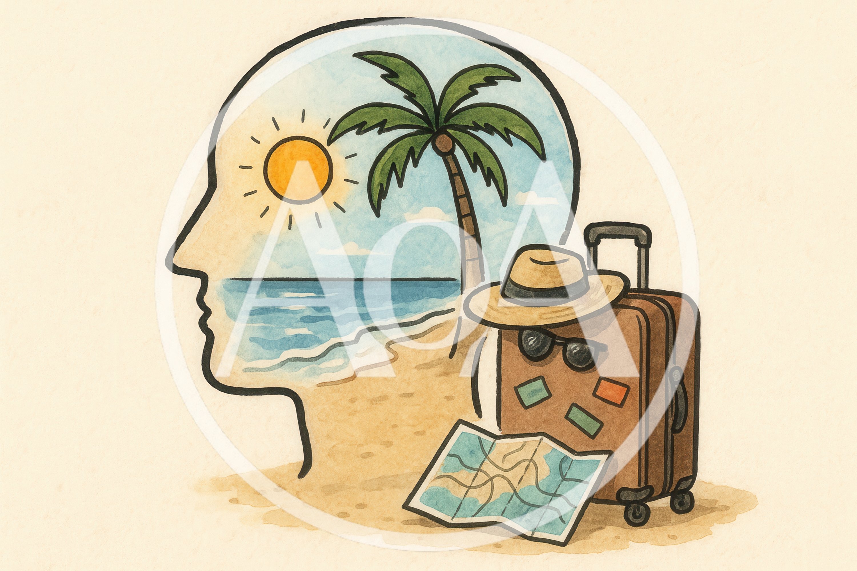 Conceptual Illustration Of A Person Dreaming Of Vacation