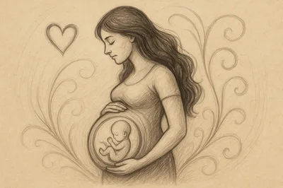 Pencil Sketch Of A Pregnant Woman With Fetus