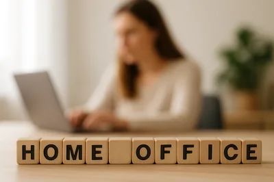 Wooden Blocks Spelling Home Office on Desk