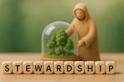 Wooden Stewardship Blocks With Miniature Tree Cloche