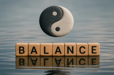 Yin Yang Symbol Above Wooden Balance Blocks