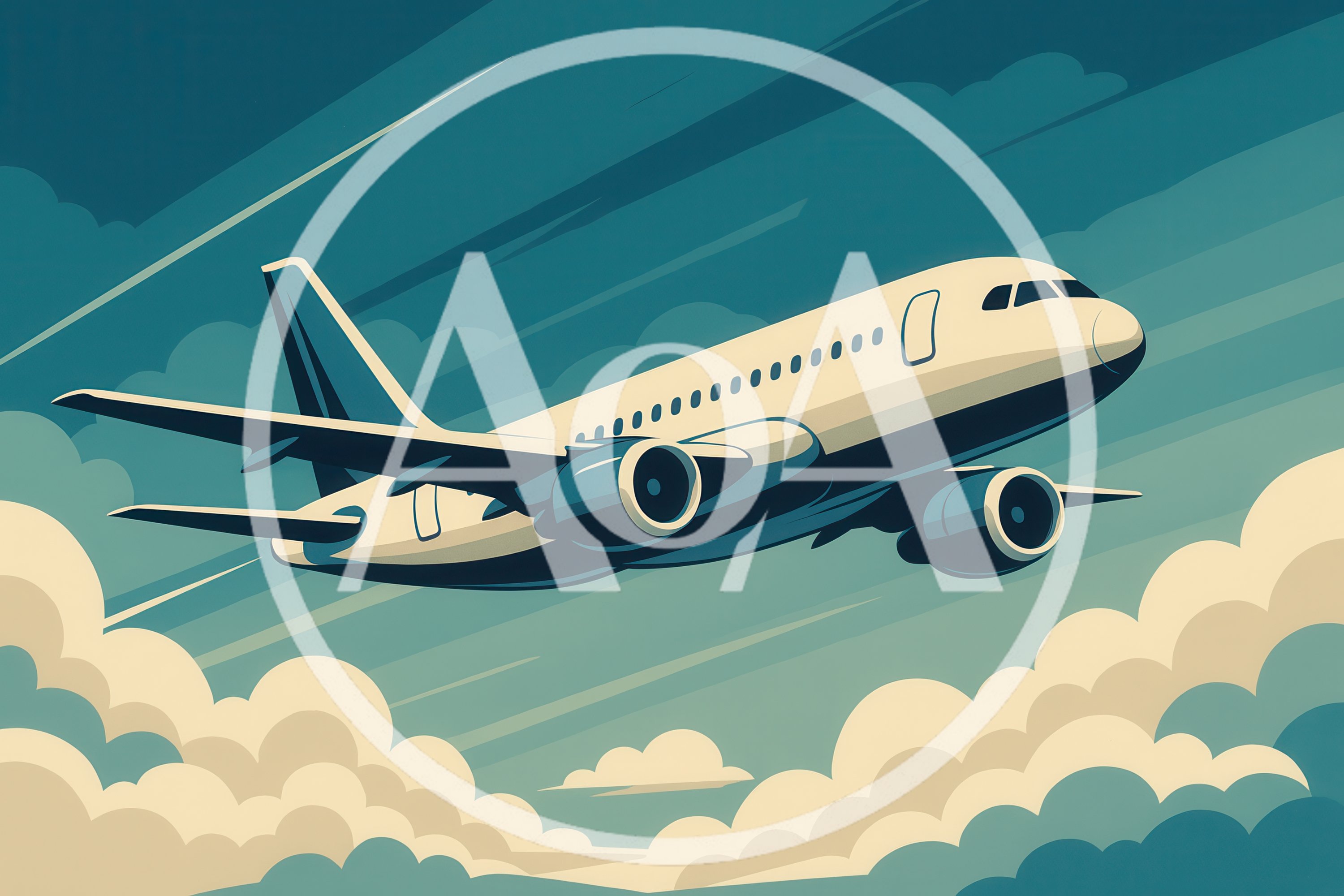 Commercial Airplane Flying Through Clouds In Retro Style