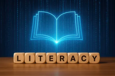 Digital Literacy Concept With Glowing Book Icon
