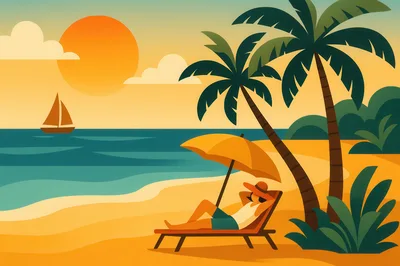 Person Relaxing On A Beach Chair Under An Umbrella