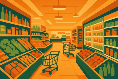 Stylized Illustration Of A Grocery Store Interior
