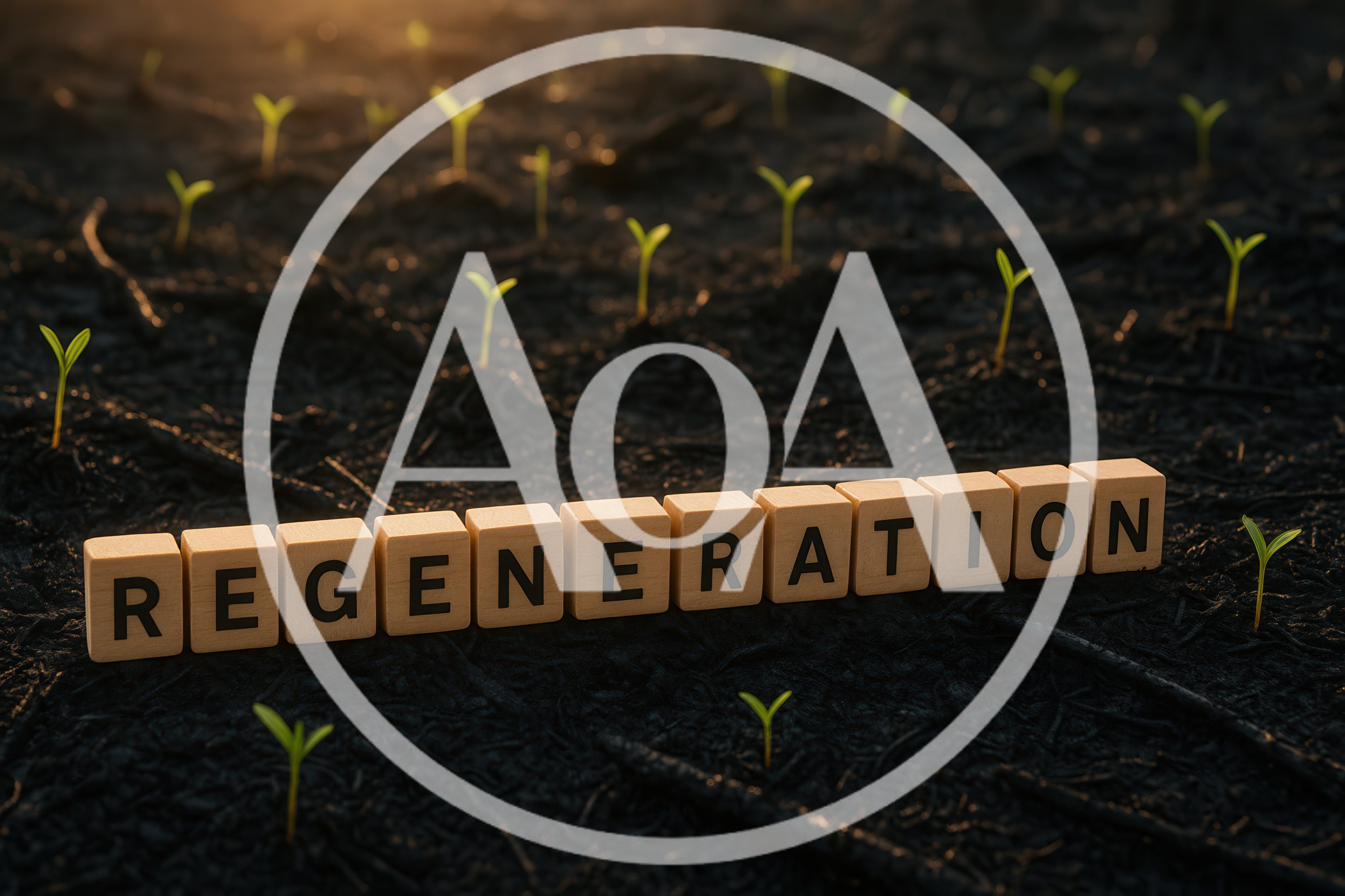 Wooden Blocks Spelling Regeneration Among Small Green Seedlings