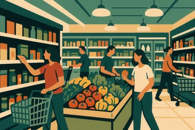 People Shopping for Groceries in a Supermarket