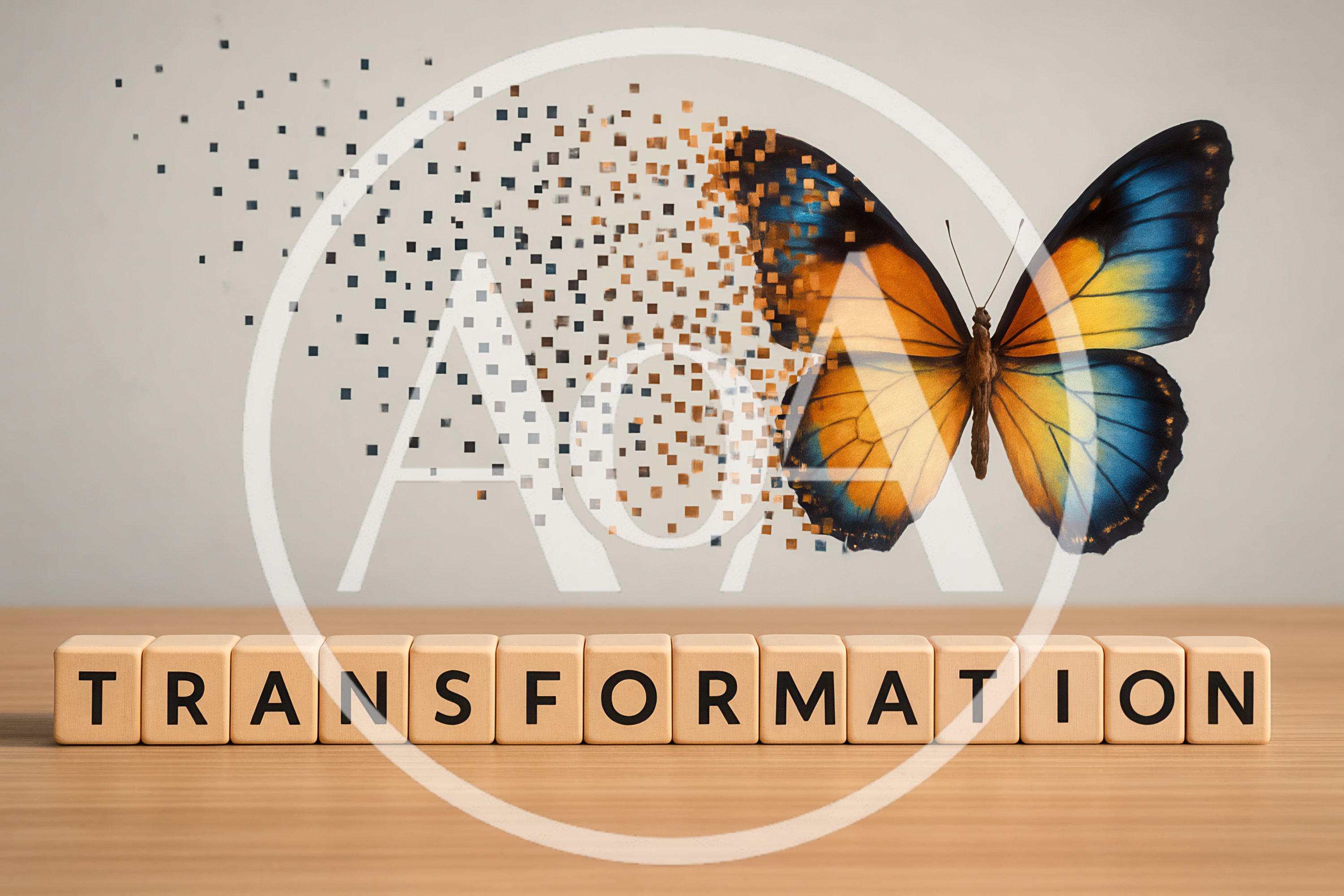 Butterfly Transformation Concept With Wooden Letter Blocks