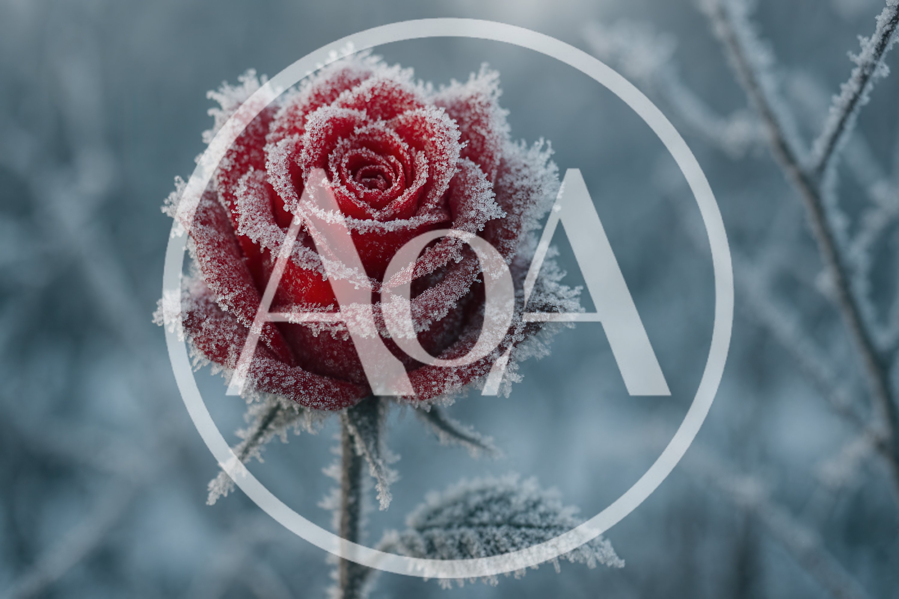 Single Red Rose Covered In Winter Frost