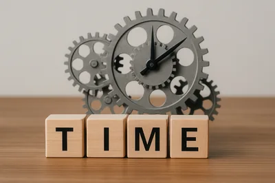 Wooden Blocks Spelling Time With Mechanical Gears